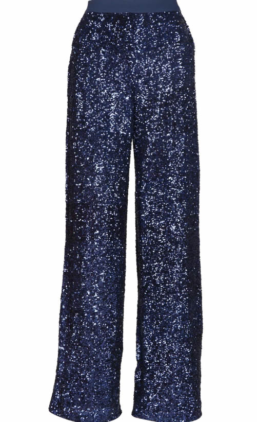pantaloni larghi 2022 semicouture blu paillettes